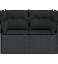 Gartensofa mit Kissen 2-Sitzer Schwarz Poly Rattan