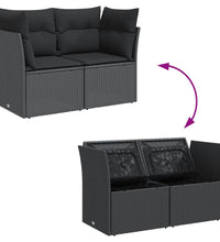 Gartensofa mit Kissen 2-Sitzer Schwarz Poly Rattan