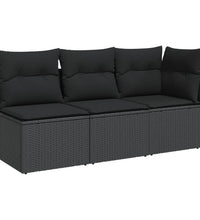 Gartensofa mit Kissen 3-Sitzer Schwarz Poly Rattan