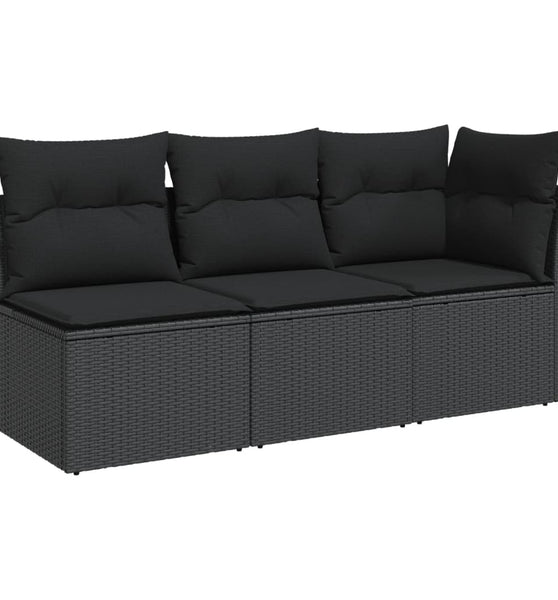 Gartensofa mit Kissen 3-Sitzer Schwarz Poly Rattan