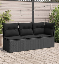 Gartensofa mit Kissen 3-Sitzer Schwarz Poly Rattan