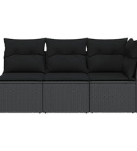 Gartensofa mit Kissen 3-Sitzer Schwarz Poly Rattan