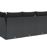 Gartensofa mit Kissen 3-Sitzer Schwarz Poly Rattan