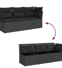 Gartensofa mit Kissen 3-Sitzer Schwarz Poly Rattan