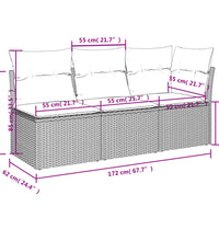 Gartensofa mit Kissen 3-Sitzer Schwarz Poly Rattan