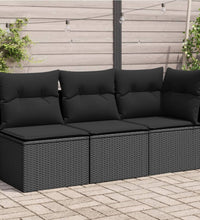 Gartensofa mit Kissen 3-Sitzer Schwarz Poly Rattan