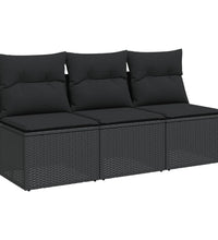 Gartensofa mit Kissen 3-Sitzer Schwarz Poly Rattan