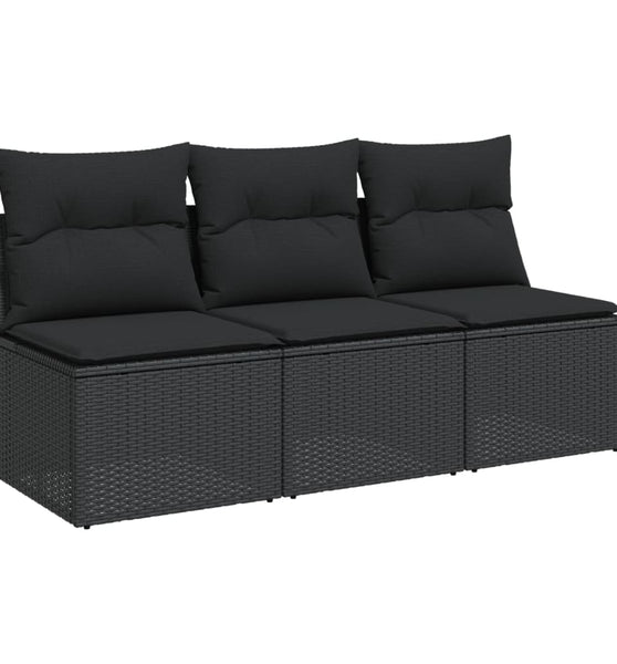 Gartensofa mit Kissen 3-Sitzer Schwarz Poly Rattan