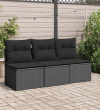 Gartensofa mit Kissen 3-Sitzer Schwarz Poly Rattan