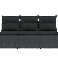 Gartensofa mit Kissen 3-Sitzer Schwarz Poly Rattan