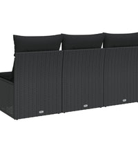 Gartensofa mit Kissen 3-Sitzer Schwarz Poly Rattan