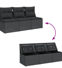 Gartensofa mit Kissen 3-Sitzer Schwarz Poly Rattan