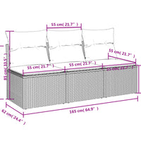 Gartensofa mit Kissen 3-Sitzer Schwarz Poly Rattan