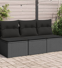 Gartensofa mit Kissen 3-Sitzer Schwarz Poly Rattan