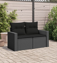 Gartensofa mit Kissen 2-Sitzer Schwarz Poly Rattan