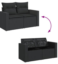 Gartensofa mit Kissen 2-Sitzer Schwarz Poly Rattan