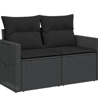 Gartensofa mit Kissen 2-Sitzer Schwarz Poly Rattan