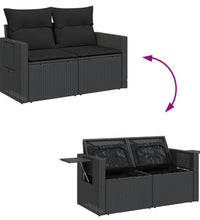 Gartensofa mit Kissen 2-Sitzer Schwarz Poly Rattan