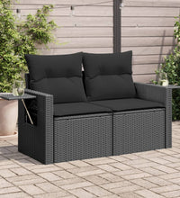 Gartensofa mit Kissen 2-Sitzer Schwarz Poly Rattan