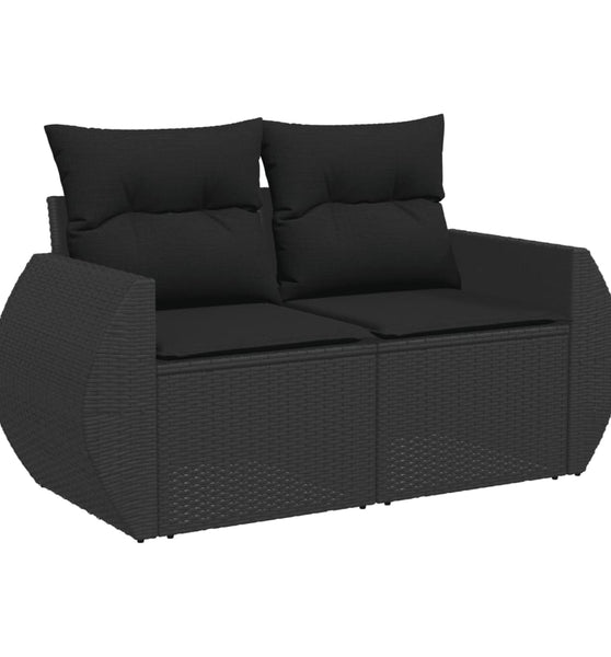 Gartensofa mit Kissen 2-Sitzer Schwarz Poly Rattan