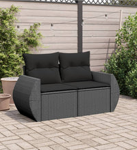 Gartensofa mit Kissen 2-Sitzer Schwarz Poly Rattan