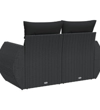 Gartensofa mit Kissen 2-Sitzer Schwarz Poly Rattan