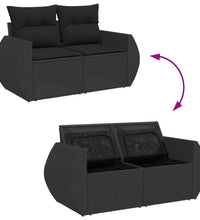 Gartensofa mit Kissen 2-Sitzer Schwarz Poly Rattan