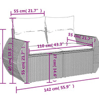 Gartensofa mit Kissen 2-Sitzer Schwarz Poly Rattan