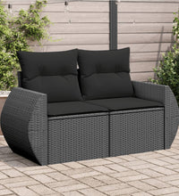 Gartensofa mit Kissen 2-Sitzer Schwarz Poly Rattan