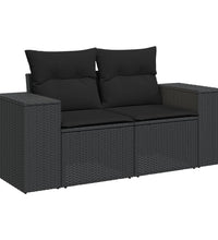 Gartensofa mit Kissen 2-Sitzer Schwarz Poly Rattan
