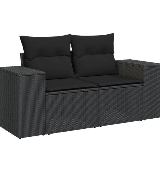 Gartensofa mit Kissen 2-Sitzer Schwarz Poly Rattan