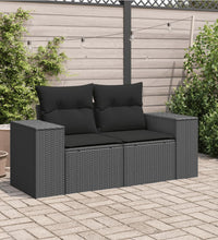 Gartensofa mit Kissen 2-Sitzer Schwarz Poly Rattan