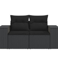 Gartensofa mit Kissen 2-Sitzer Schwarz Poly Rattan