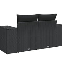 Gartensofa mit Kissen 2-Sitzer Schwarz Poly Rattan