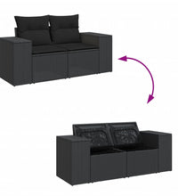 Gartensofa mit Kissen 2-Sitzer Schwarz Poly Rattan