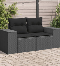 Gartensofa mit Kissen 2-Sitzer Schwarz Poly Rattan