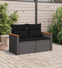 Gartensofa mit Kissen 2-Sitzer Schwarz Poly Rattan