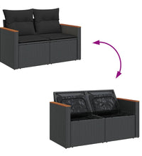 Gartensofa mit Kissen 2-Sitzer Schwarz Poly Rattan