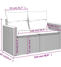 Gartensofa mit Kissen 2-Sitzer Schwarz Poly Rattan