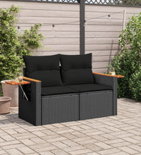 Gartensofa mit Kissen 2-Sitzer Schwarz Poly Rattan