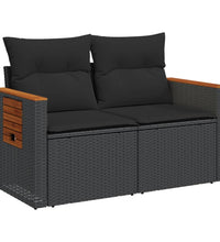 Gartensofa mit Kissen 2-Sitzer Schwarz Poly Rattan