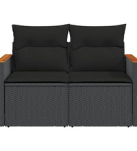 Gartensofa mit Kissen 2-Sitzer Schwarz Poly Rattan