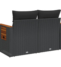 Gartensofa mit Kissen 2-Sitzer Schwarz Poly Rattan