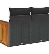 Gartensofa mit Kissen 2-Sitzer Schwarz Poly Rattan