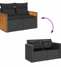 Gartensofa mit Kissen 2-Sitzer Schwarz Poly Rattan