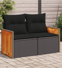 Gartensofa mit Kissen 2-Sitzer Schwarz Poly Rattan