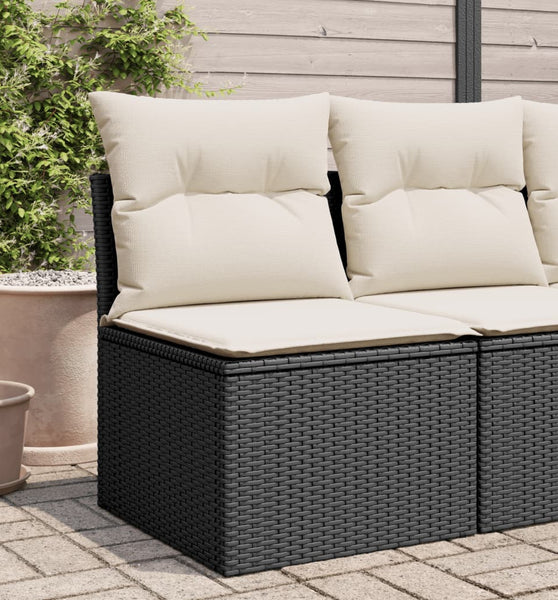 Gartensofa ohne Armlehnen mit Kissen Schwarz Poly Rattan