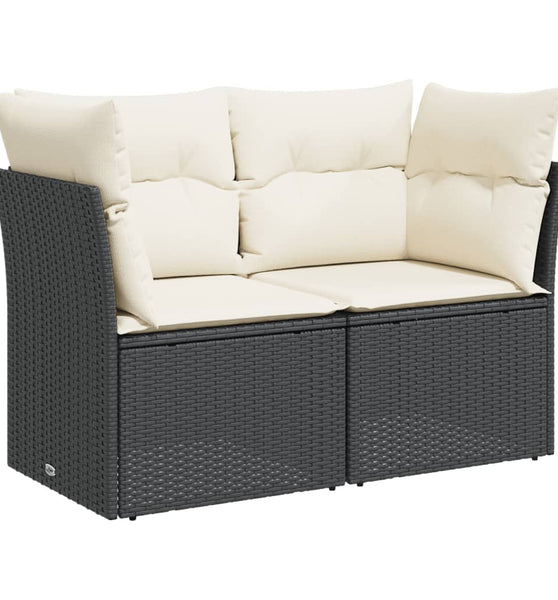 Gartensofa mit Kissen 2-Sitzer Schwarz Poly Rattan