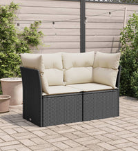 Gartensofa mit Kissen 2-Sitzer Schwarz Poly Rattan