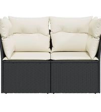 Gartensofa mit Kissen 2-Sitzer Schwarz Poly Rattan